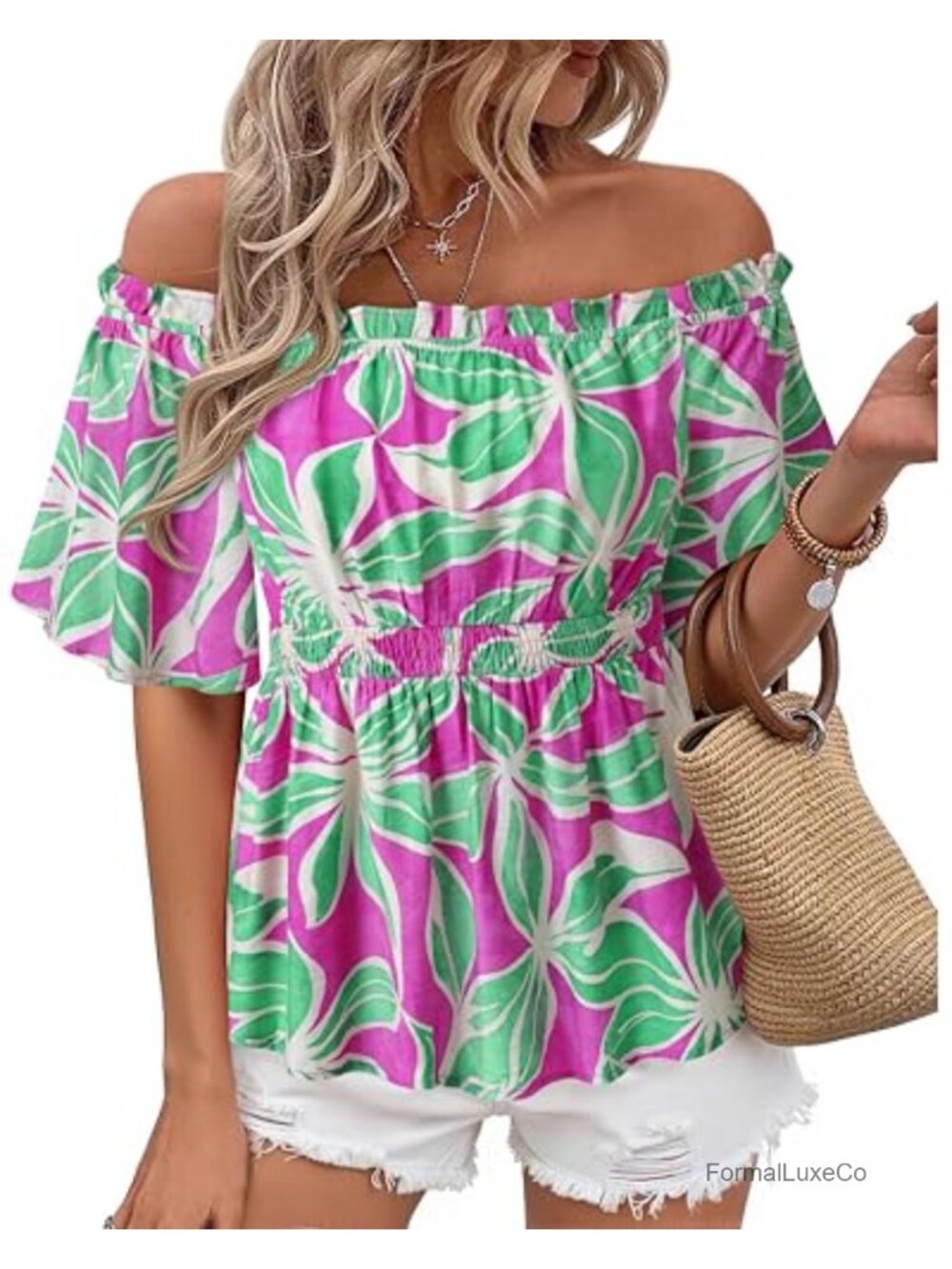 Women's Off Shoulder Peplum Blouse Ruffle Sleeve Dressy Top